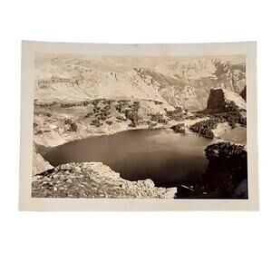 Vtg B&W Photo Found 1940s Yellowstone National Park Mountain Lake Pond Snapshot